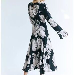 H&M Black and White Floral Long Sleeve Dress